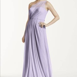 David’s Bridal LONG MESH DRESS WITH ONE SHOULDER